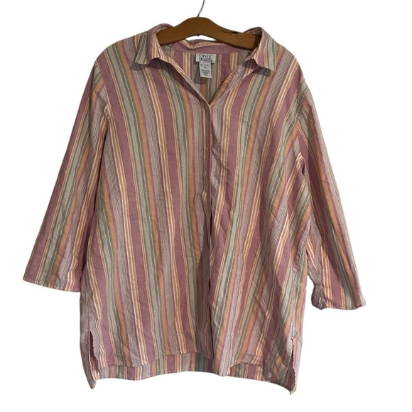 Vintage Only Necessities Pink Orange Striped Button Down Shirt 3/4 Sleeve 18W - Picture 1 of 9